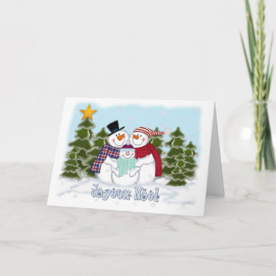 Snowman Family Greeting Card Joyeux Noël Feestdagen Kaart