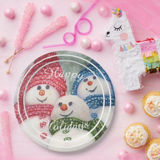 Snowman Family Happy Holiday Party Papieren Bordje (Feest)