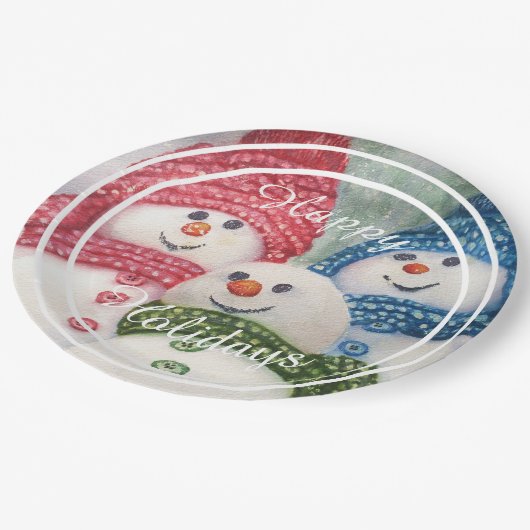 Snowman Family Happy Holiday Party Papieren Bordje (Gekanteld)