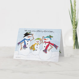Snowman Family Happy New Year Holiday Card Feestdagen Kaart