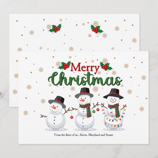 Snowman Family Holiday Greeting Card Feestdagenkaart (Voorkant / Achterkant)