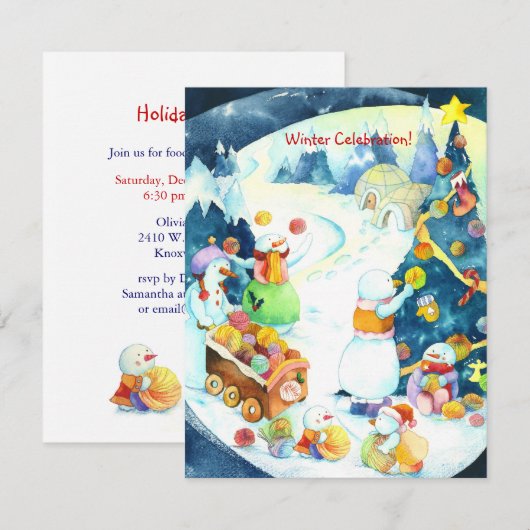 Snowman Family Jolly Holiday Party Uitnodiging (Voorkant / Achterkant)