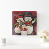 Snowman Family Kerstklok Vierkante Klok (Huis)