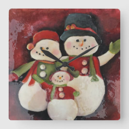 Snowman Family Kerstklok Vierkante Klok