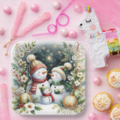 Snowman Family Kerstmis Papieren Bordje (Feest)