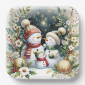 Snowman Family Kerstmis Papieren Bordje (Voorkant)