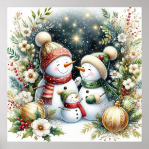 Snowman Family Kerstmis Poster