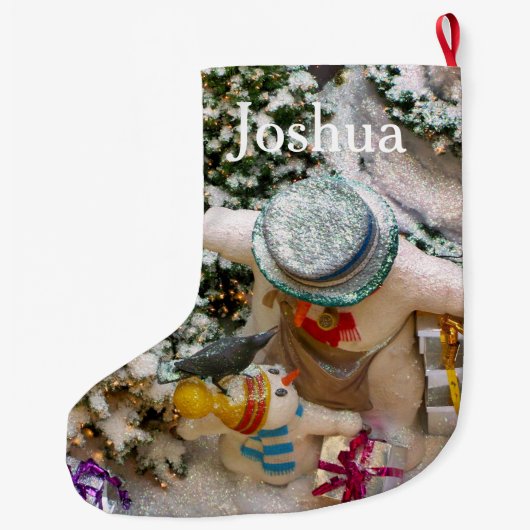 Snowman Family Kerstmis stoppen Grote Kerstsok (Achterkant)