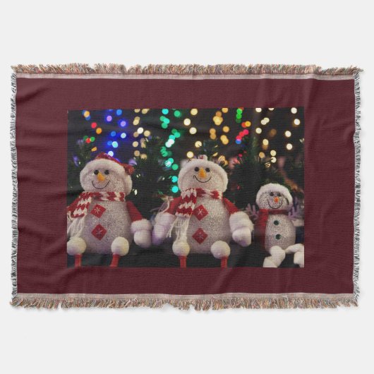 Snowman Family Red Woven Blanket Deken (Voorkant)