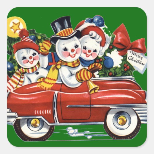 Snowman Family Vintage kerstcadeau Label (Voorkant)