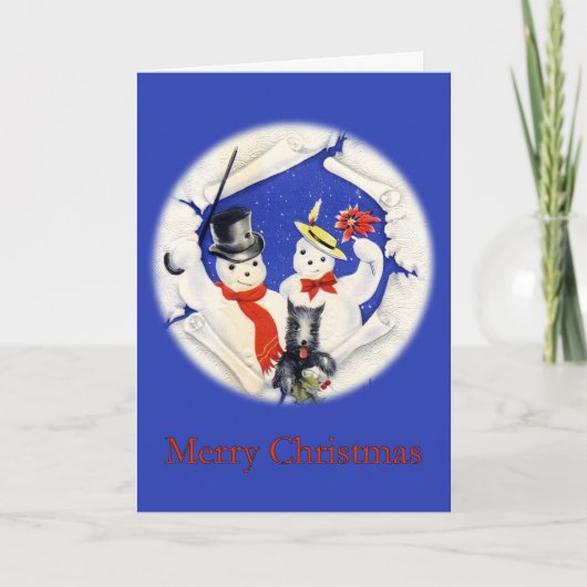 Snowman Family - Vintage-kerstkaart Feestdagen Kaart (Voorkant)