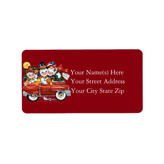 Snowman Family Vintage Kerstmis Etiket (Voorkant)