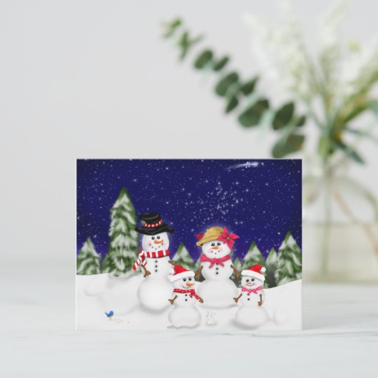 Snowman Family Winter Briefkaart (Staand voorkant)