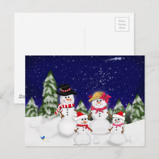 Snowman Family Winter Briefkaart (Voorkant / Achterkant)