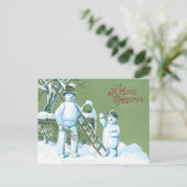 Snowman Father en Son Snow Ladder Snowball Briefkaart (Staand voorkant)