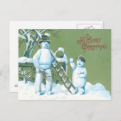 Snowman Father en Son Snow Ladder Snowball Briefkaart (Voorkant / Achterkant)