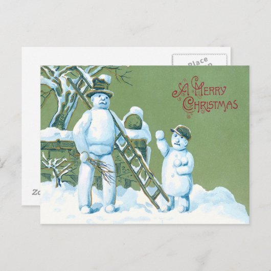 Snowman Father en Son Snow Ladder Snowball Briefkaart (Voorkant / Achterkant)