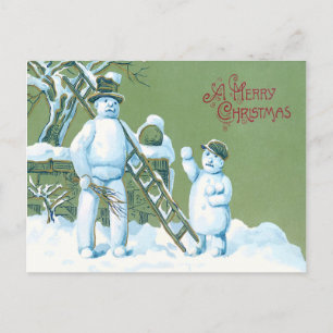 Snowman Father en Son Snow Ladder Snowball Briefkaart