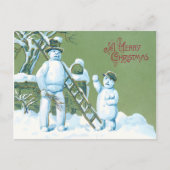 Snowman Father en Son Snow Ladder Snowball Briefkaart (Voorkant)