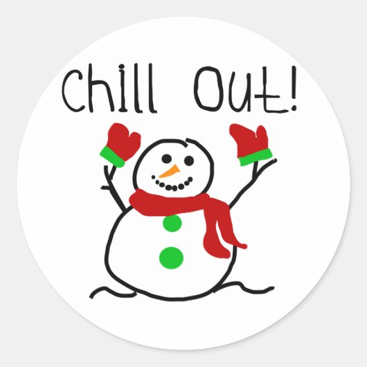 Snowman-Feestdagen uitkoelen Ronde Sticker (Voorkant)