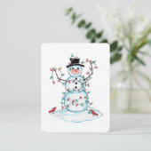 Snowman Flat Card, Fun Festive Snowman met licht Bedankkaart (Staand voorkant)