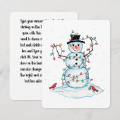 Snowman Flat Card, Fun Festive Snowman met licht Bedankkaart (Voorkant / Achterkant)