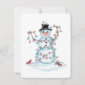 Snowman Flat Card, Fun Festive Snowman met licht Bedankkaart (Voorkant)