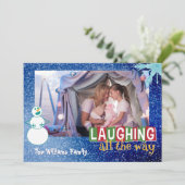 Snowman-fotokaart lachen feestdagenkaart (Staand voorkant)