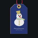 Snowman | Fun Christmas Blue & Gold Cadeau Labels Cadeaulabel<br><div class="desc">Eenvoudig kerstblauw & gouden cadeau label of flesje label met sneeuwpop afbeelding en "Merry Snowmas" in leuke en elegante typografie. Pas met korte groet en de naam van de afzender aan. Mix en match met andere design in deze serie.</div>