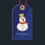 Snowman | Fun Christmas Blue & Gold Cadeaulabel<br><div class="desc">Eenvoudig kerstblauw & gouden cadeau label of flesje label met sneeuwpop afbeelding en "Merry Snowmas" in leuke en elegante typografie. Pas met korte groet en de naam van de afzender aan. Mix en match met andere design in deze serie.</div>