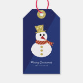 Snowman | Fun Christmas Blue & Gold Cadeaulabel (Voorkant)
