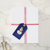 Snowman | Fun Christmas Blue & Gold Cadeaulabel (Met Touw)