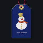 Snowman | Fun Christmas Blue & Gold Cadeaulabel<br><div class="desc">Eenvoudig kerstblauw & gouden cadeau label of flesje label met sneeuwpop afbeelding en "Merry Snowmas" in leuke en elegante typografie. Pas met korte groet en de naam van de afzender aan. Mix en match met andere design in deze serie.</div>