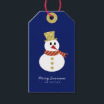 Snowman | Fun Christmas Blue & Gold Cadeaulabel<br><div class="desc">Eenvoudig kerstblauw & gouden cadeau label of flesje label met sneeuwpop afbeelding en "Merry Snowmas" in leuke en elegante typografie. Pas met korte groet en de naam van de afzender aan. Mix en match met andere design in deze serie.</div>