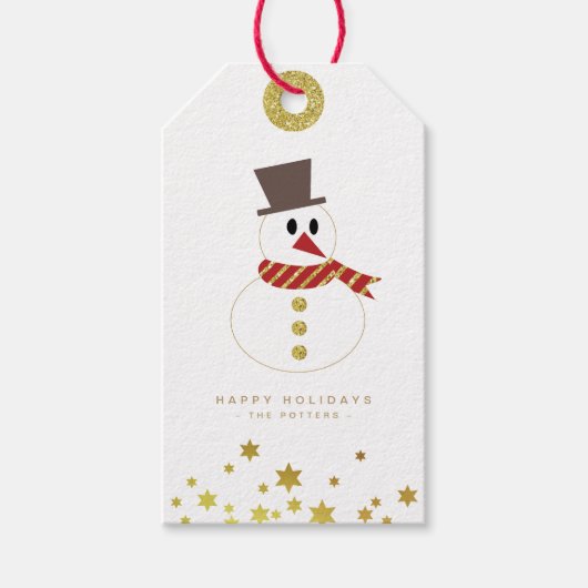 Snowman | Fun Christmas Wit & Goud Cadeaulabel (Voorkant)
