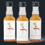 Snowman | Fun Christmas Wit & Goud Likeurfles Etiket<br><div class="desc">Eenvoudige kerst wit & goud mini alcohol fles label met een glitterende sneeuwpop. Pas met korte groet en de naam van de afzender aan. Mix en match met andere design in deze serie.</div>