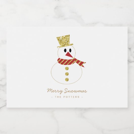 Snowman | Fun Christmas Wit & Goud Likeurfles Etiket (Enkel label)