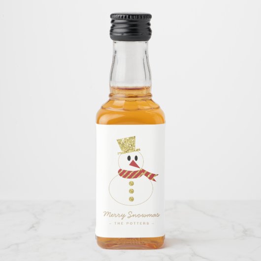 Snowman | Fun Christmas Wit & Goud Likeurfles Etiket (Voorkant)