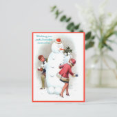 Snowman & Fun Young Couple van 1920 (kopie) Briefkaart (Staand voorkant)