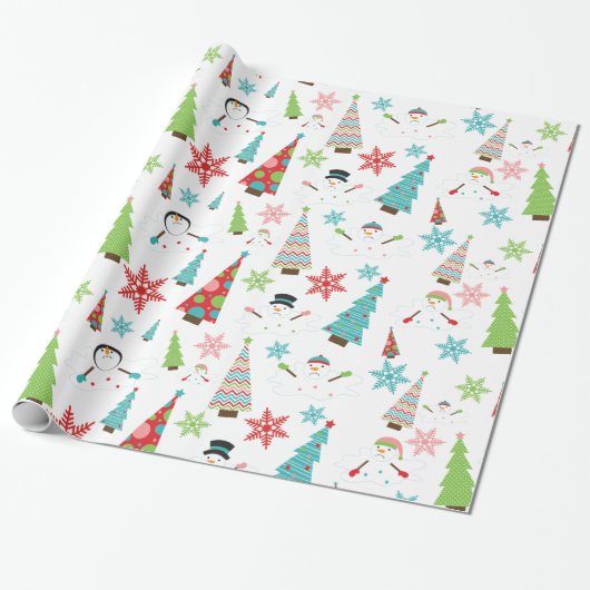 Snowman Funky-kerstbomen smelten Gift Wrap Cadeaupapier (Uitgerold)
