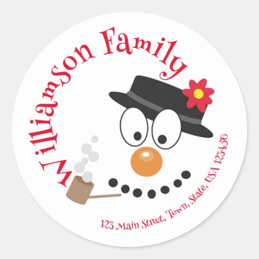 Snowman Funny Face Schattigee nieuwigheid Kerstmis Ronde Sticker (Voorkant)