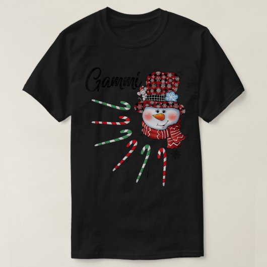 Snowman Gammi Candy Cane Red Pset met kerstcadeaus T-shirt (Design voorkant)