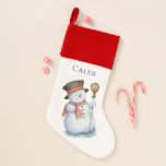 Snowman, gepersonaliseerd voor kerstvakantie kerstsok<br><div class="desc">Prachtige geschilderde betoverde wintersneeuwman met pet,  sjaal en bruin,  gepersonaliseerd kerstbezit. Ontworpen om aan te sluiten bij ons betoverde kerstCollectie.</div>