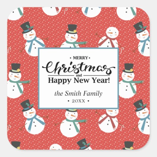 Snowman | Gepersonaliseerde pretkerst Vierkante Sticker (Voorkant)