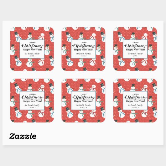 Snowman | Gepersonaliseerde pretkerst Vierkante Sticker (Vel)