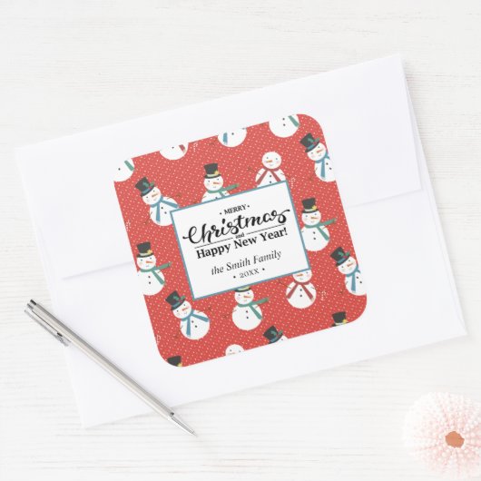 Snowman | Gepersonaliseerde pretkerst Vierkante Sticker (Envelop)