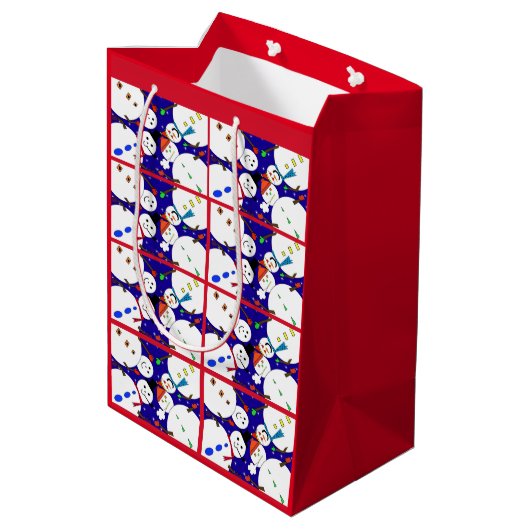 Snowman Gift Bag Medium Cadeauzakje (Achterkant Gekanteld)