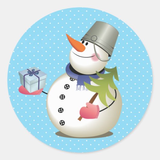 Snowman Gift Glossy Stickers 3 inch (vel 6) (Voorkant)
