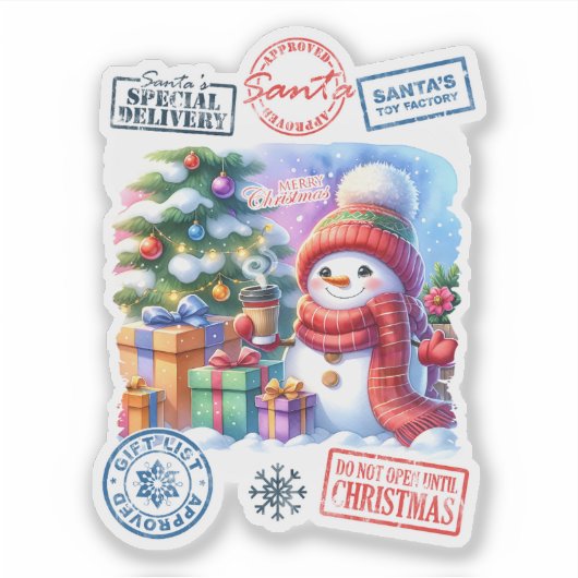 Snowman Gift Kerst sticker (Voorkant)