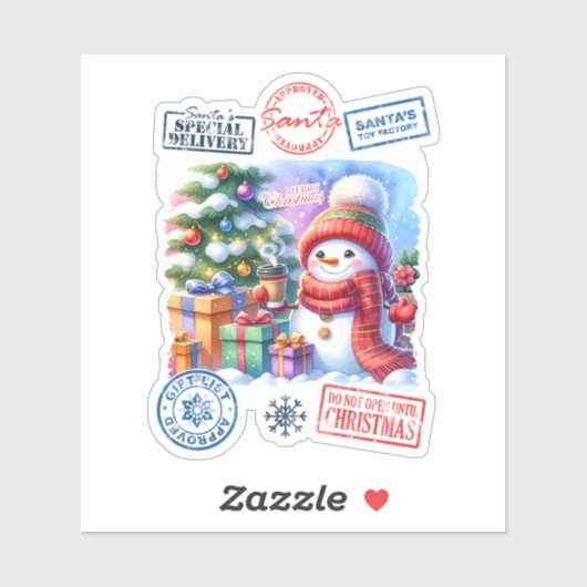Snowman Gift Kerst sticker (Vel)